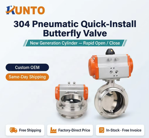 RUNTO OEM Pneumatic Actuated Butterfly Valve 304 SS Sanitary Tri-Clamp 19-219 with FRL Solenoid Limit Switch Food Pharma