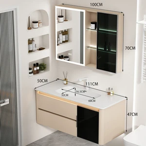 Water Resistant Intelligent LED Lamp Vanity Mirror Cabinet Ceramic Basin Modern Wall-Mounted Eco-Friendly Bathroom Cabinet Hotel