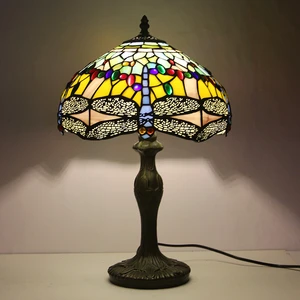 LongHuiJing Dragonfly Stained Glass Lampshade Desk Lamp 12-Inch AC LED E27/E26 Flexible Simple Mediterranean Multicolored