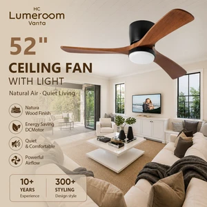 USA In Stock 52 Inch Solid Wood Flush Mount Ceiling Fan with Light and Remote Quiet DC Motor for Living Room Bedroom