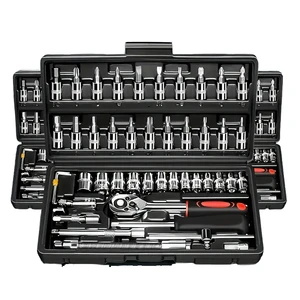 46pcs CR-V 1/4 Inch Drive Metric Socket Ratchet Wrench Set OEM Automotive Repair Mechanic Kit Boxed Combination for Hand