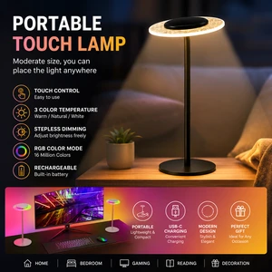 Rechargeable Simple Cordless Table Lamp Portable RGB Desktop Ambient Light Touch Adjustable Metal Stand Bedroom Decoration