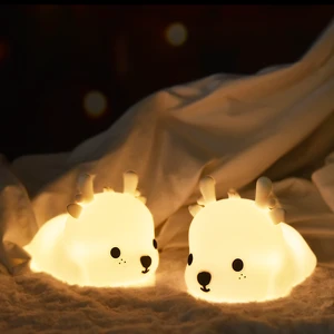 USB Silicone Deer Shape Small Mini Gift Portable Cute Rechargeable LED 7-Color Changeable Children's Kawaii Bedside Night Light