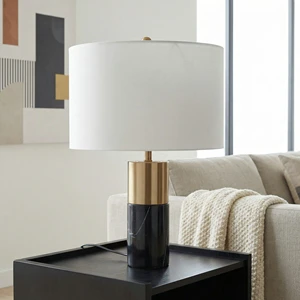 Vintage Marble Table Lamp Marble + Metal Column Pure White Shade Plug-in Indoor Lighting