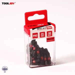 TOOLJOY 30pcs Bulk S2 Steel PH2 Impact Screwdriver Bit Set With Red Torsion Zone Magnetic Double Ended Bits In Storage Case
