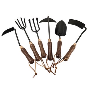 VERTAK 6pcs Small Garden Hand Tool Set Heavy Duty Handheld Gardening Digging Kits with Wooden Handle