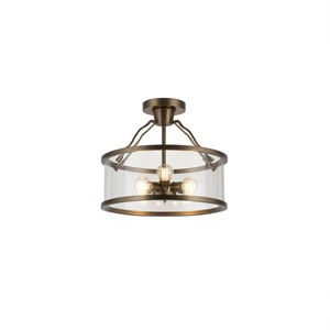 16-Inch 3-Light Flush Mount Ceiling Light Modern Brass Glass Shade Living Room Fixture