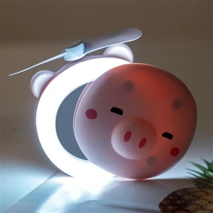 Cartoon Cute Pet Mini Mirrir Lamp Children's Bedroom LED Atmosphere Light Pig Beauty LED Bedside Small Night Light