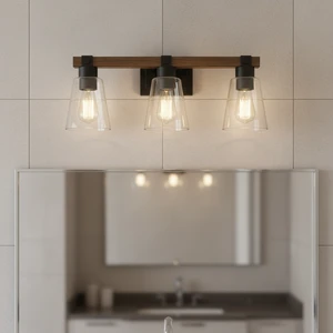 3-Light Contemporary Mirror Lamps Indoor Bathroom Vanity Light Black Metal Clear Glass Wall Mount Dimmable Polished Chrome