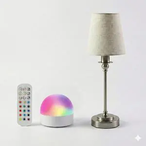 Modern Oval Fabric Lampshade Small Hotel Use Table Lamp Magnetic Bulb Cordless Battery Operated Type-C Remote Control LED