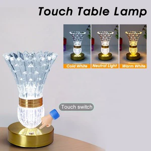 Cross-border Nordic Bedroom Bedside Badminton Design Small Night Light Table Lamp with Touch Control Crystal Decorative Design