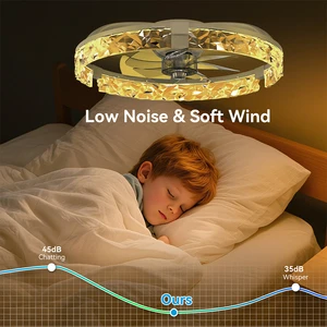 Modern Factory Dimmable 7-Blade Ceiling Fan Light with 6-Speed Remote Control Tri-Color LED Pattern Design for Bedroom