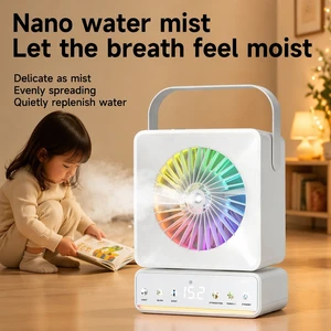 High Quality Portable Handheld Desktop Fan Rechargeable Battery Nano Mist USB OEM White Humidify Ambient Light