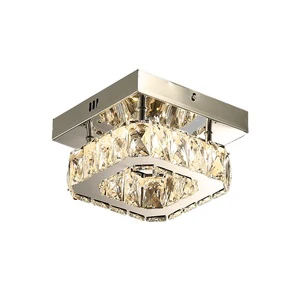 Nordic Simple Modern LED Ceiling Light Square Crystal Cross-Border Lighting for Aisle Entrance Corridor Stainless Steel Wood