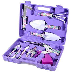 Custom 10-Piece Purple Floral Garden Tool Set for Women Premium Stainless Steel Gardening Kit with Durable Storage Case