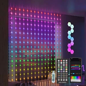 Programmable Fairy Curtain 400 Leds Smart Pixel Lights Rgb App Control DIY Text Led Smart Christmas Decor Curtain Lights