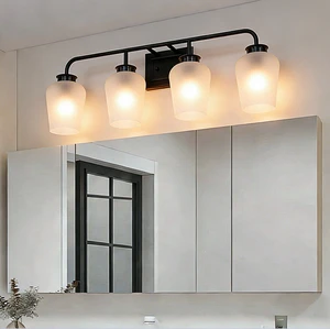 LED Minimalist Modern Indoor Vanity Light Mirror Wall Lamp Chrome Iron Frame Glass Wall Mounted 4 Light Warm White Knob Bathroom