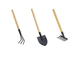 New Design 3 Pcs 3A Steel Garden Tool Set with Wooden Handle Tools for Leveling and Smoothing Soil