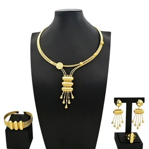 Zhuerrui Tassel Column Gold Plated Dubai African Jewelry Sets for Women Wedding Luxury Nigerian Naija Jewelry Set HS26014
