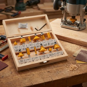 12-Piece Woodworking Carbide Wood Router Bits Set With Wooden Box Packing