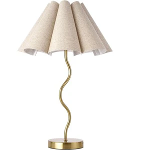 Minimalist Bedside Nightstand Lamp with Umbrella Style Fabric Shade Small Table Lamp for Home Office Lighting