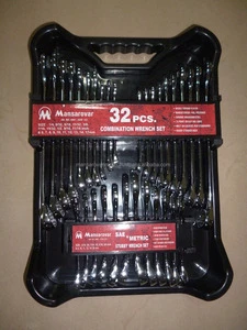 Combination Spanner/Wrench Set 32 PCS Made Chrome Vanadium Steel Full Polished Chrome Plated Finish for Automotive Repair Tool