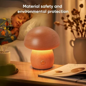 Atmosphere Wooden Mushroom Lamp Portable Cordless Small Night Lamp Rechargeable Battery Operated Desk Lamp