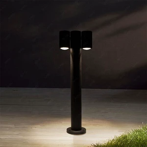 Double Lamp Heads Modern Lawn Lamp IP65 Waterproof LED Bollard Light with Light Sensor for Outdoor Garden Landscape