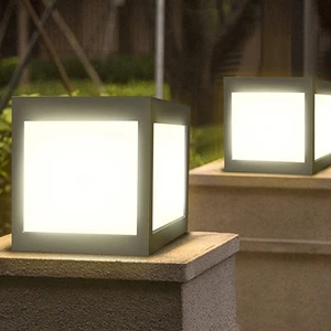 Nordic Square Column Light for Outdoor Villa Courtyard Landscape Garden Waterproof LED Solar Powered Pillar Lamp