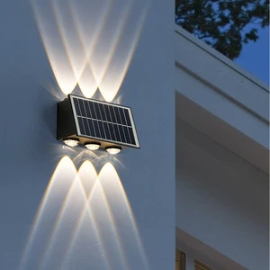 LED Solar Energy Square Wall Lamp for Outdoor Waterproof IP 65 Stainless Steel Base for Villa Courtyard Garden Aisle