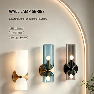Modern Dual Glass Tube Wall Sconce Brass Black Metal Base E14 LED 3 Color Bedroom Bedside Living Room Decorative Wall Lamp
