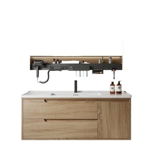 Log Color Modern Simplicity Wall-Mounted 3-Tier Foldable Bathroom Cabinet Mirror Combination Makeup Room Ceramic Washbasin Bath