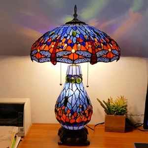 European and American Style Rural Retro Style Green Handmade Colored Glass Bedroom Study Living Room Desk Lamp