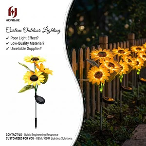 Solar Sunflower Garden Lights Outdoor, 3-Head Artificial Flower Stake Light, Waterproof Landscape Path Lighting For Patio Yard
