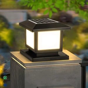 Outdoor IP65 Waterproof Solar Pillar Light with Remote Control LED Timing Garden Lighting