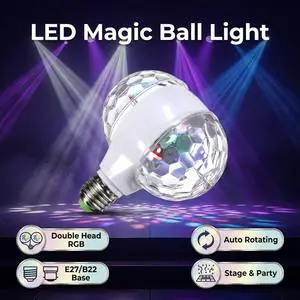 LED Double-Head RGB Automatic Rotating Bulb Lamp with Crystal Effect for DJ/Disco/Stage Lighting