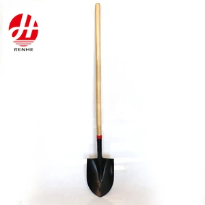 Agricultural Hand Tools Metal Spades 50Mn Steel Round Point Flat Drain Digging Metal Garden Shovel Spade With Wooden Handle