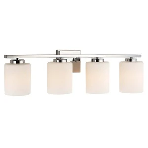 UL Listed 4 Bulb Traditional Bathroom Vanity Light Fixture, Brushed Nickel, White Glass Shade