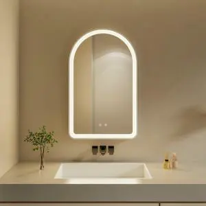 Custom Stepless Dimmable Modern Front Anti Fog Framed White Illuminated Hanging Arched Arch Led Bathroom Mirror With Lights