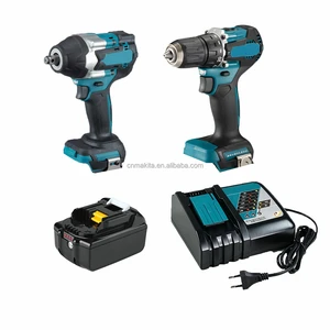 18V Brushless Impact Wrench Drill Set Combo Kit Fit Batteries, Full Set With Battery & Fast Charger