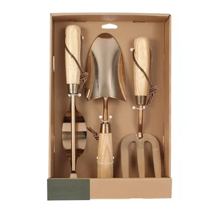 High Quality 3-Piece Professional Garden Tool Set with Luxury Gold Color Wood Handle Industrial & DIY Grade OEM Customizable