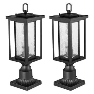 Outdoor Garden Lamp Post Light 17.72in Solar LED Dusk To Dawn IP66 Metal Glass Fixture