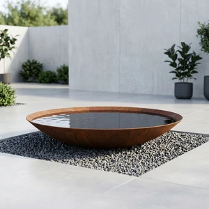 Factory Supply Metal Garden Ornaments Water Bowl Water Pond Fire Pit With Wood Storage Rack Bulk Outdoor Decor For Resale