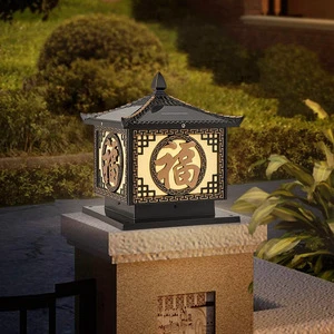 Modern Outdoor Waterproof LED Column Head Lamp for House Gate Courtyard Wall Fence IP65 Rating Small Sizes Solar Powered