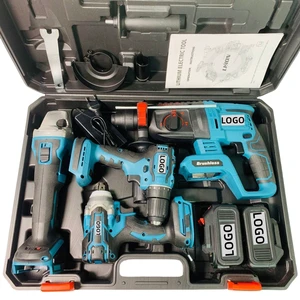 Factory Price Popular 4- Piece Power Tools Set Combo Cordless Impact Wrench Angle Grinder Hammer Drill Set Electric Tool Kit