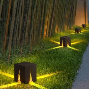 Tree Stump Shape 4 Ways Stainless Steel Grey Painted Outdoor Garden LED Lawn Lamp