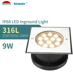 Square Outdoor Ground Lamp 9w 100v-240v Recessed LED Underground Lights IP68 316L Stainless Steel