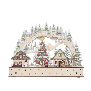 50cm Laser Engraving Technology Semicircular Arch Bridge Shape LED Christmas Wooden Village Bridge Light Decoration