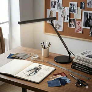 LED Desk Lamp for Fashion Designer, Single swing arm, stepless brightness, graphite black,