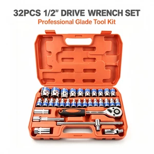 Tatchet Wrench Kit Chrome Vanadium Steel Socket Set with Blue Strips for Automotive Maintenance and Mechanical Repair Tool Set